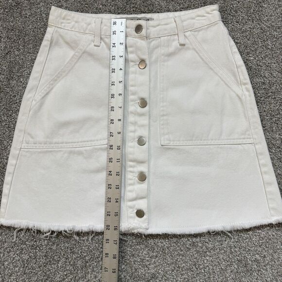 Denim Co Skirt Womens 6 White Denim A-Line Mini Button Front Pockets Raw Hem - Picture 9 of 10
